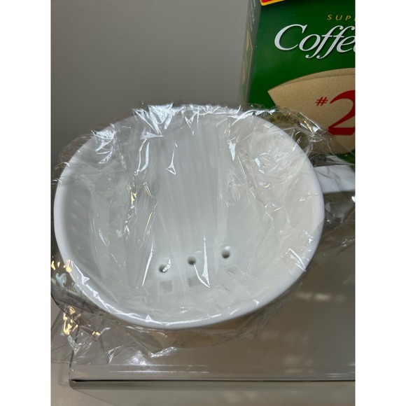 Simply Charmed Pour Over White Ceramic Coffee Dripper with Melitta Brown Filter - Picture 3 of 7